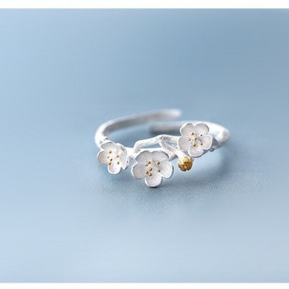 NEW 925 Sterling Silver Flower Adjustable Ring - Picture 6 of 8